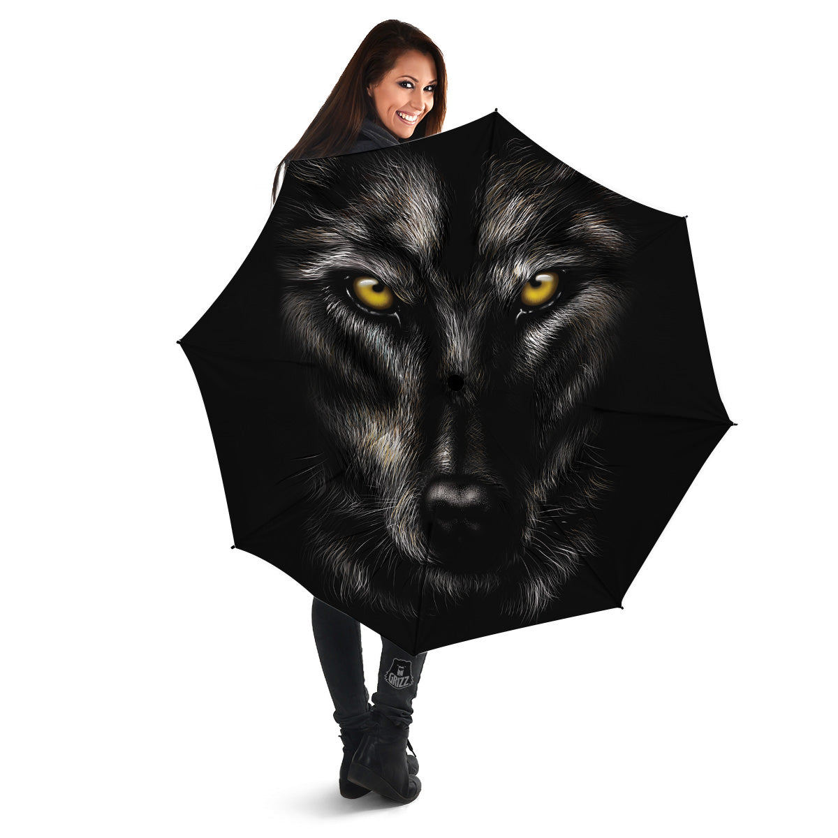 Portrait Black Wolf Print Umbrella-grizzshop