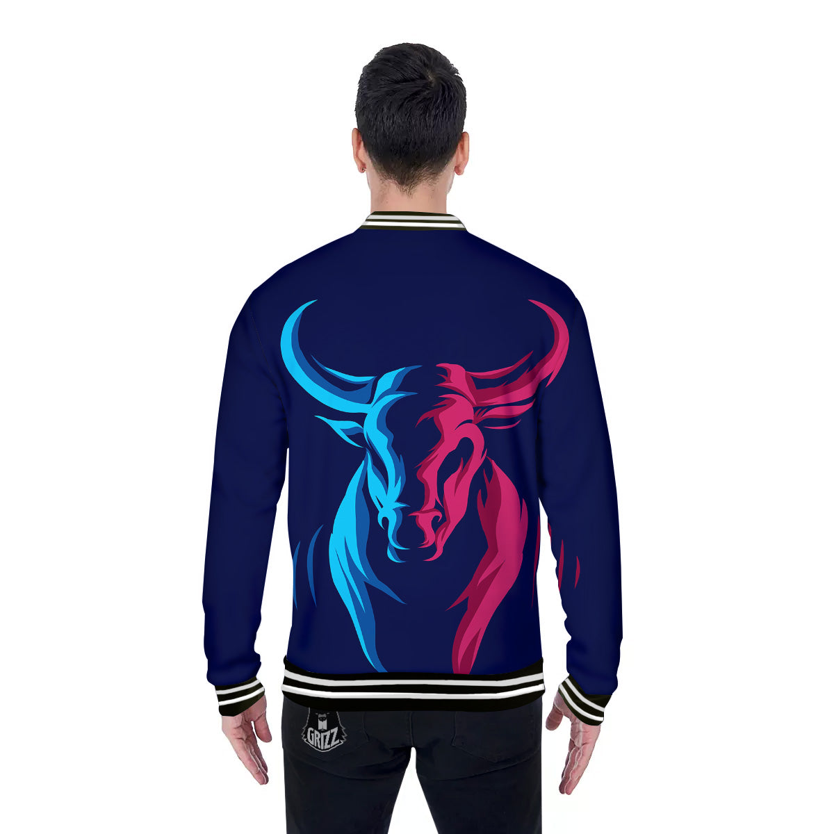 Portrait Bull Print Baseball Jacket-grizzshop