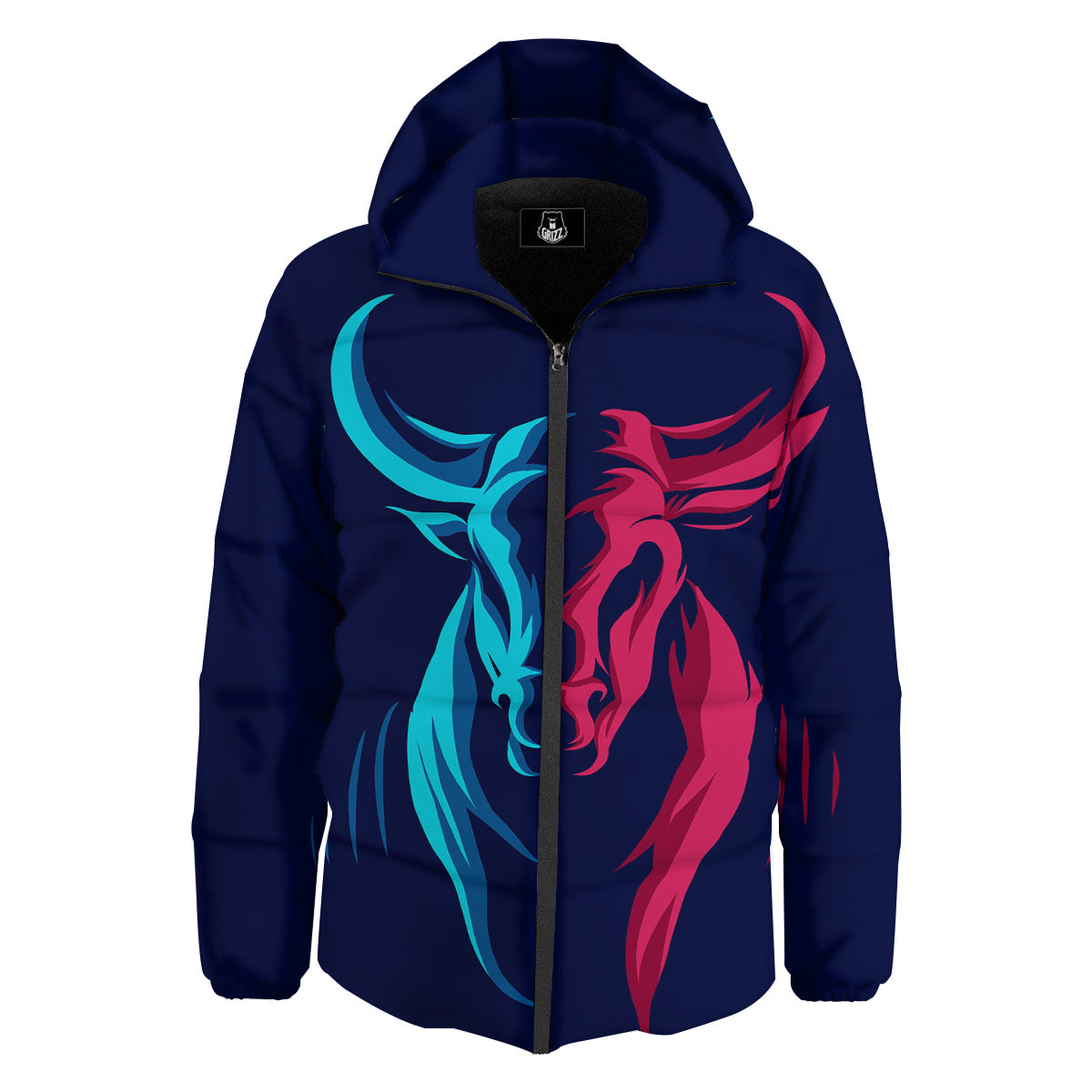 Portrait Bull Print Down Jacket-grizzshop