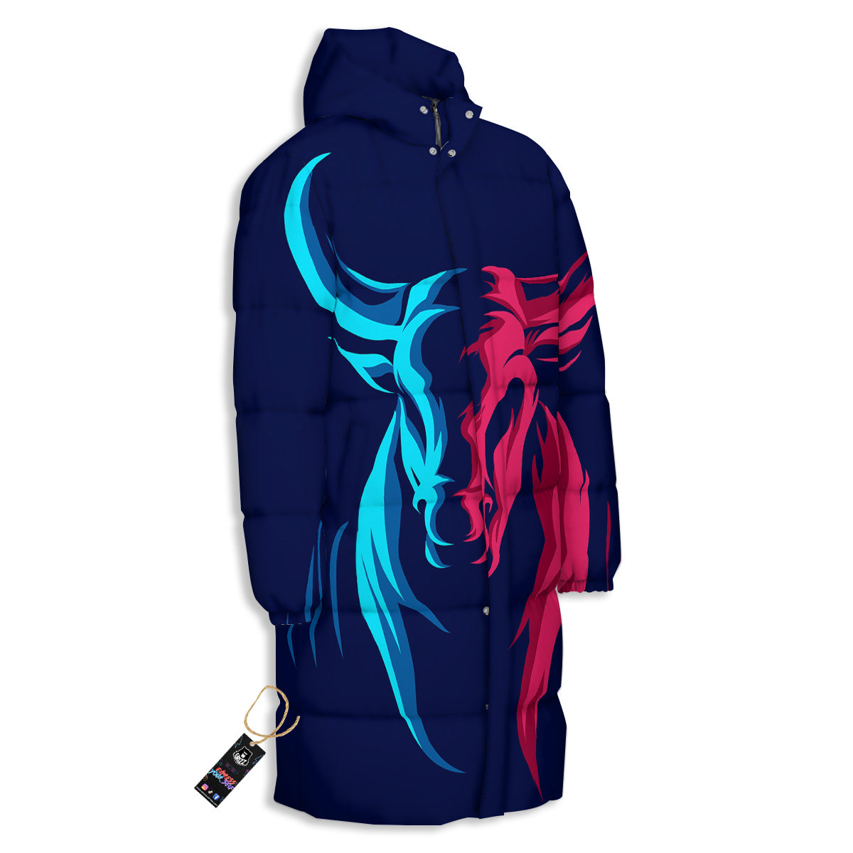 Portrait Bull Print Long Down Jacket-grizzshop