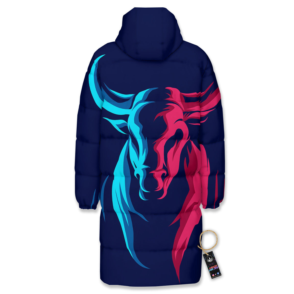Portrait Bull Print Long Down Jacket-grizzshop