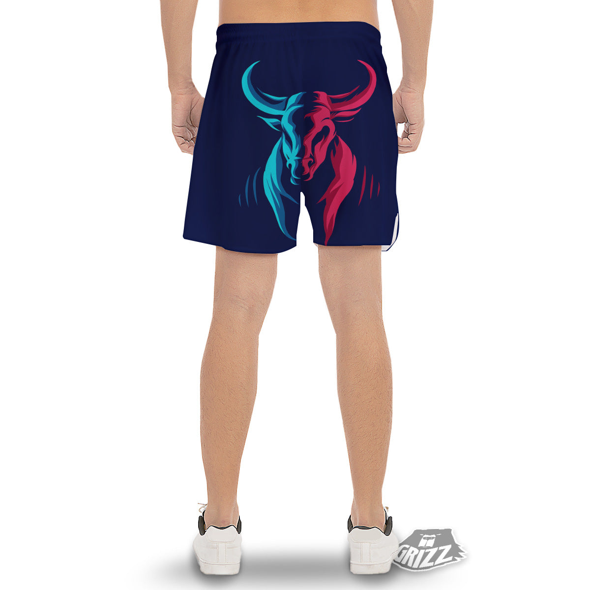 Portrait Bull Print Men's Gym Shorts-grizzshop
