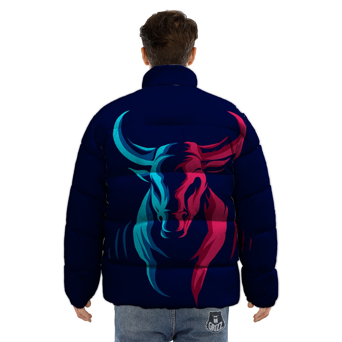 Portrait Bull Print Puffer Jacket-grizzshop