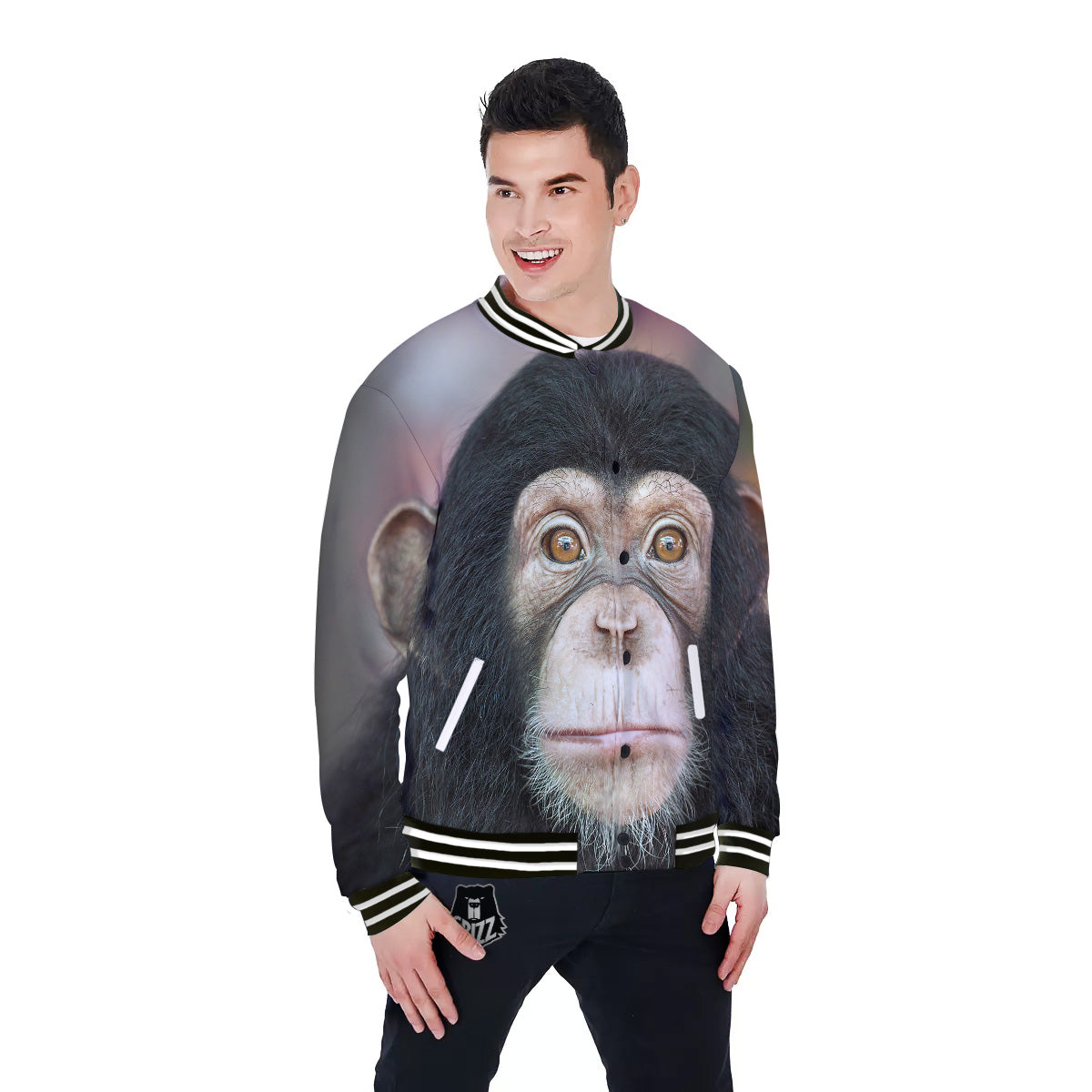 Portrait Chimpanzee Print Baseball Jacket-grizzshop
