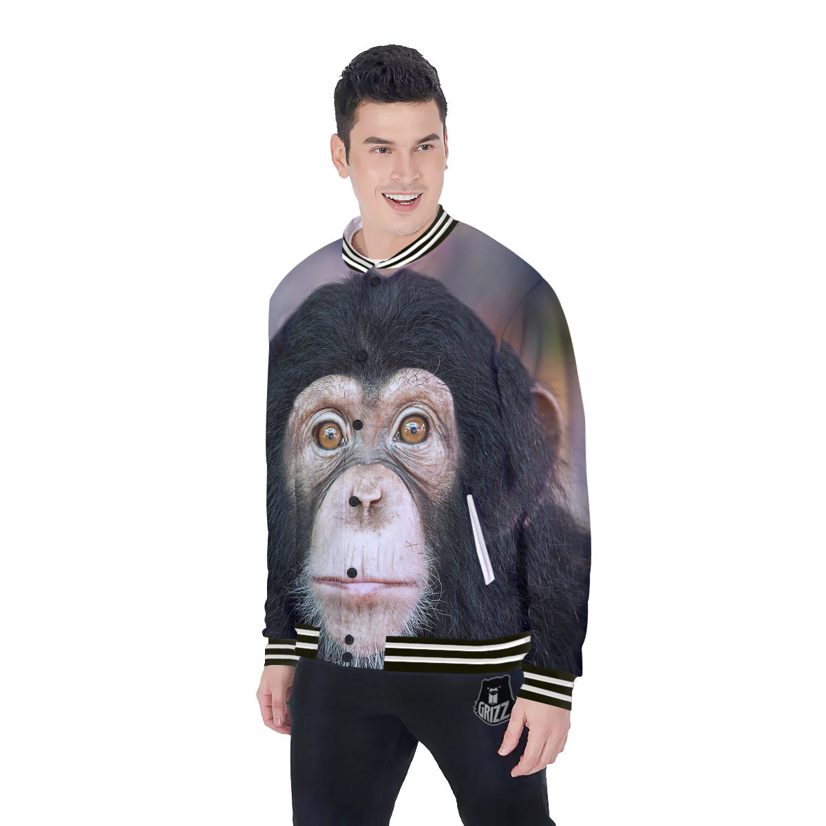 Portrait Chimpanzee Print Baseball Jacket-grizzshop