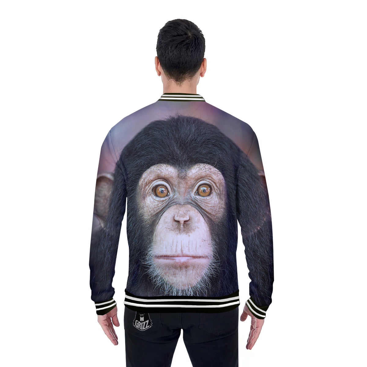 Portrait Chimpanzee Print Baseball Jacket-grizzshop