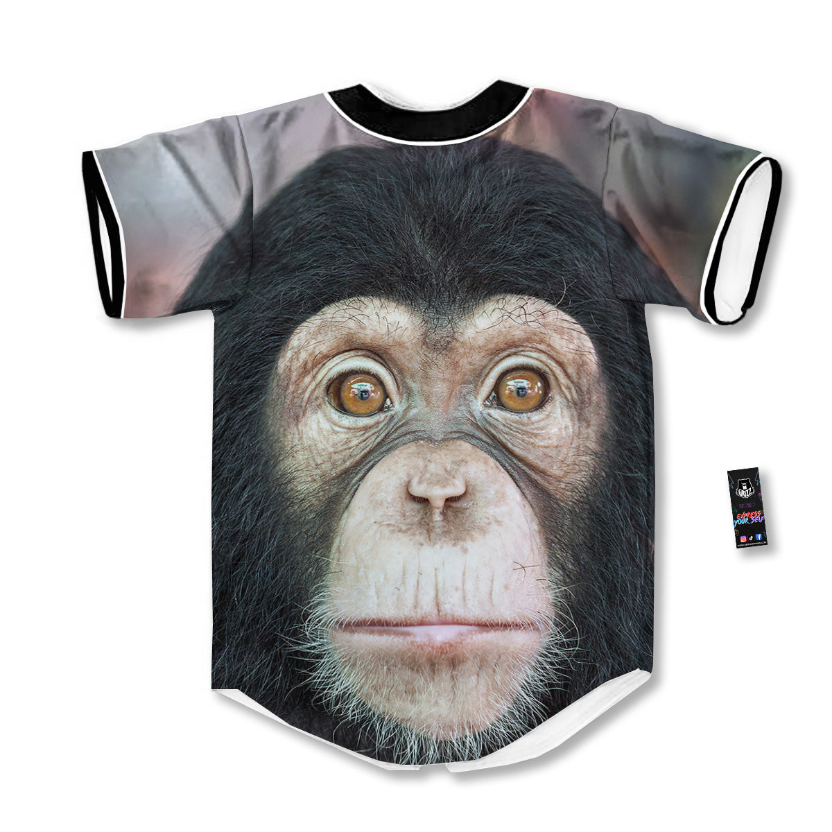Portrait Chimpanzee Print Baseball Jersey-grizzshop
