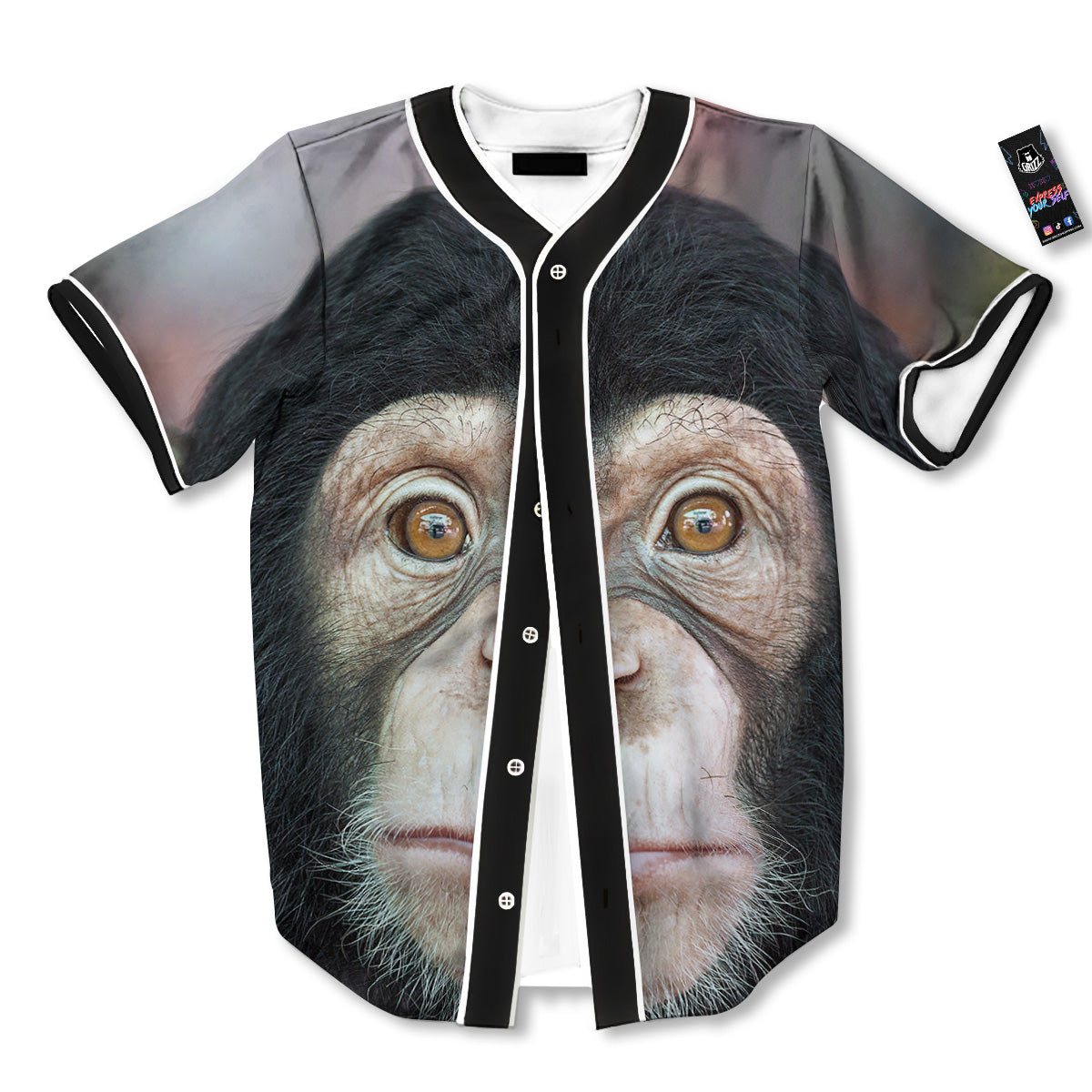 Portrait Chimpanzee Print Baseball Jersey-grizzshop