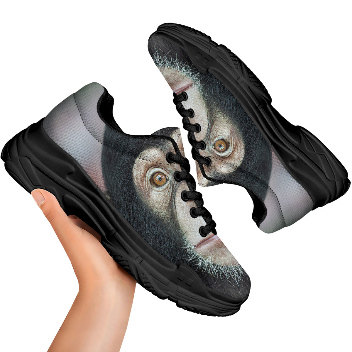 Portrait Chimpanzee Print Black Chunky Shoes-grizzshop