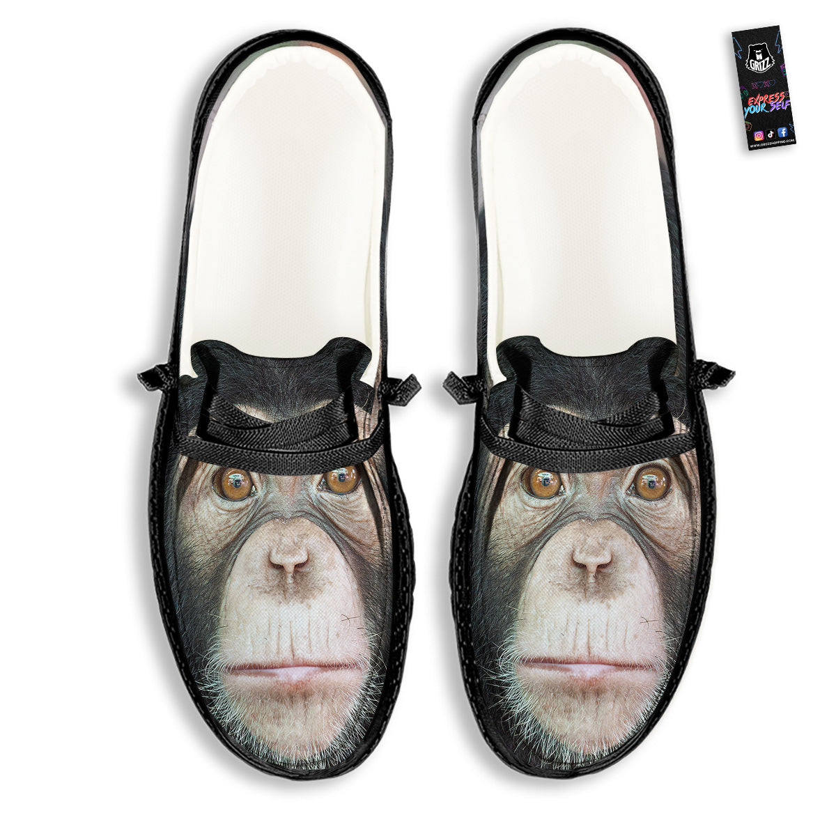 Portrait Chimpanzee Print Black Loafers-grizzshop