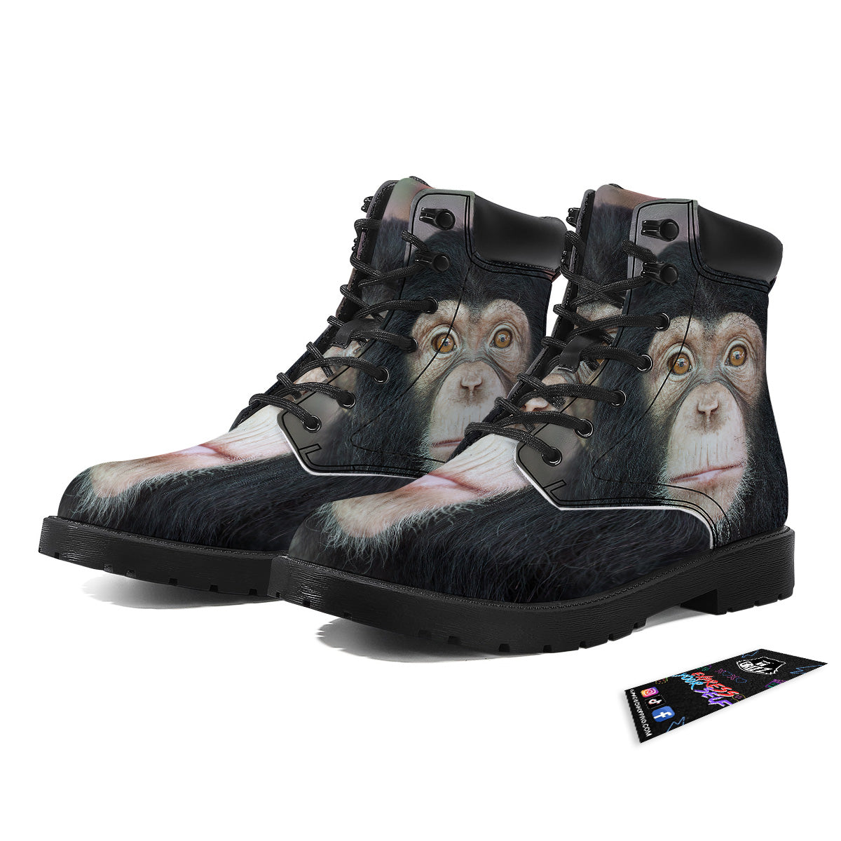 Portrait Chimpanzee Print Boots-grizzshop