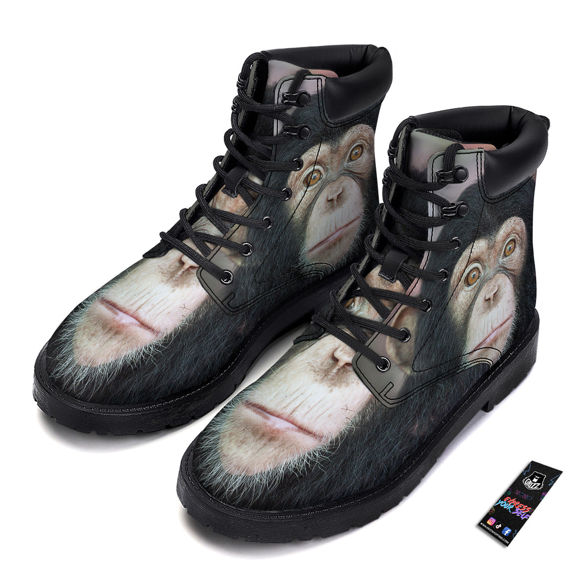 Portrait Chimpanzee Print Boots-grizzshop