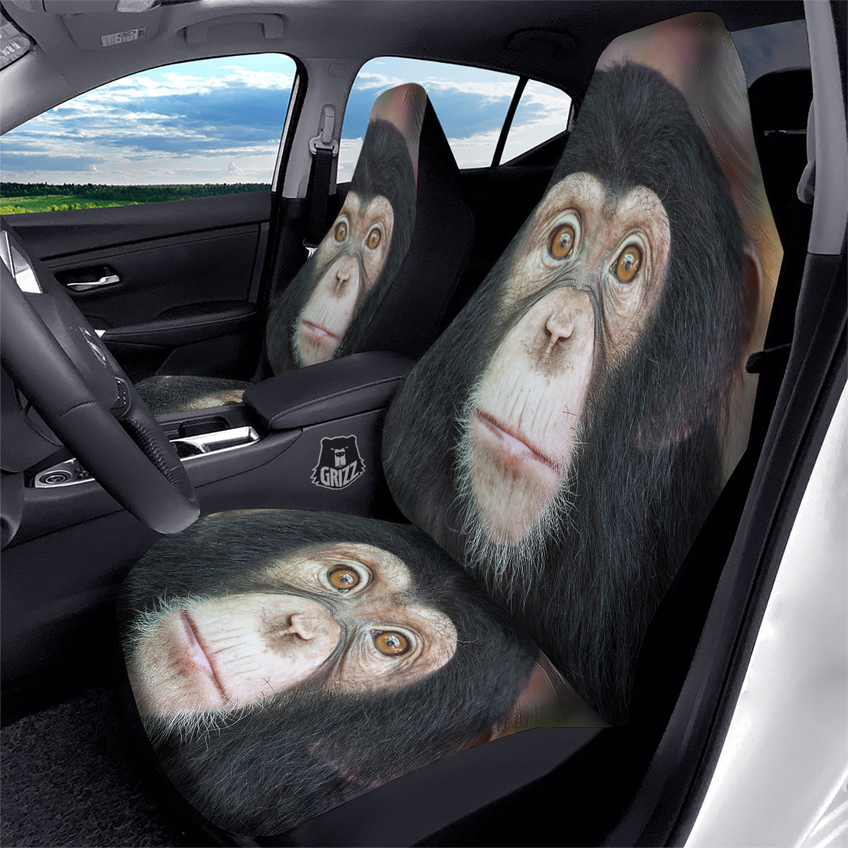 Portrait Chimpanzee Print Car Seat Covers-grizzshop