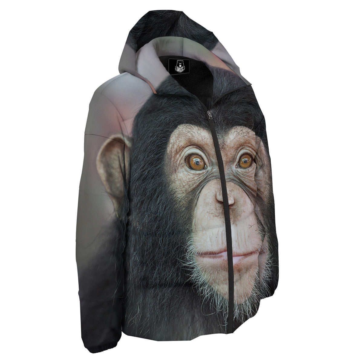 Portrait Chimpanzee Print Down Jacket-grizzshop