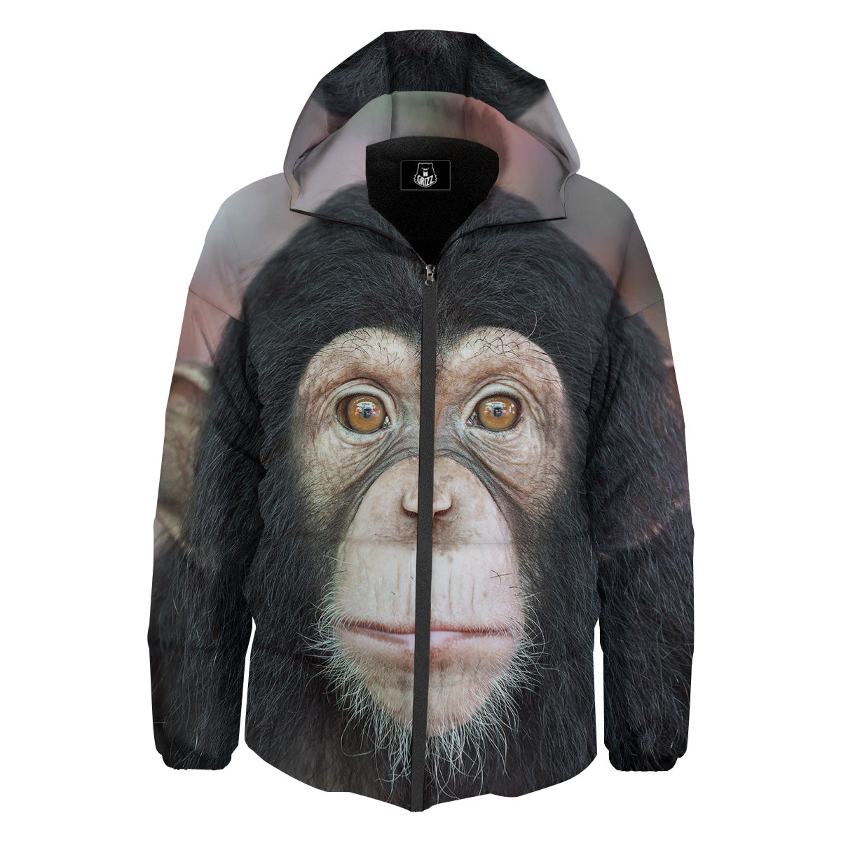 Portrait Chimpanzee Print Down Jacket-grizzshop