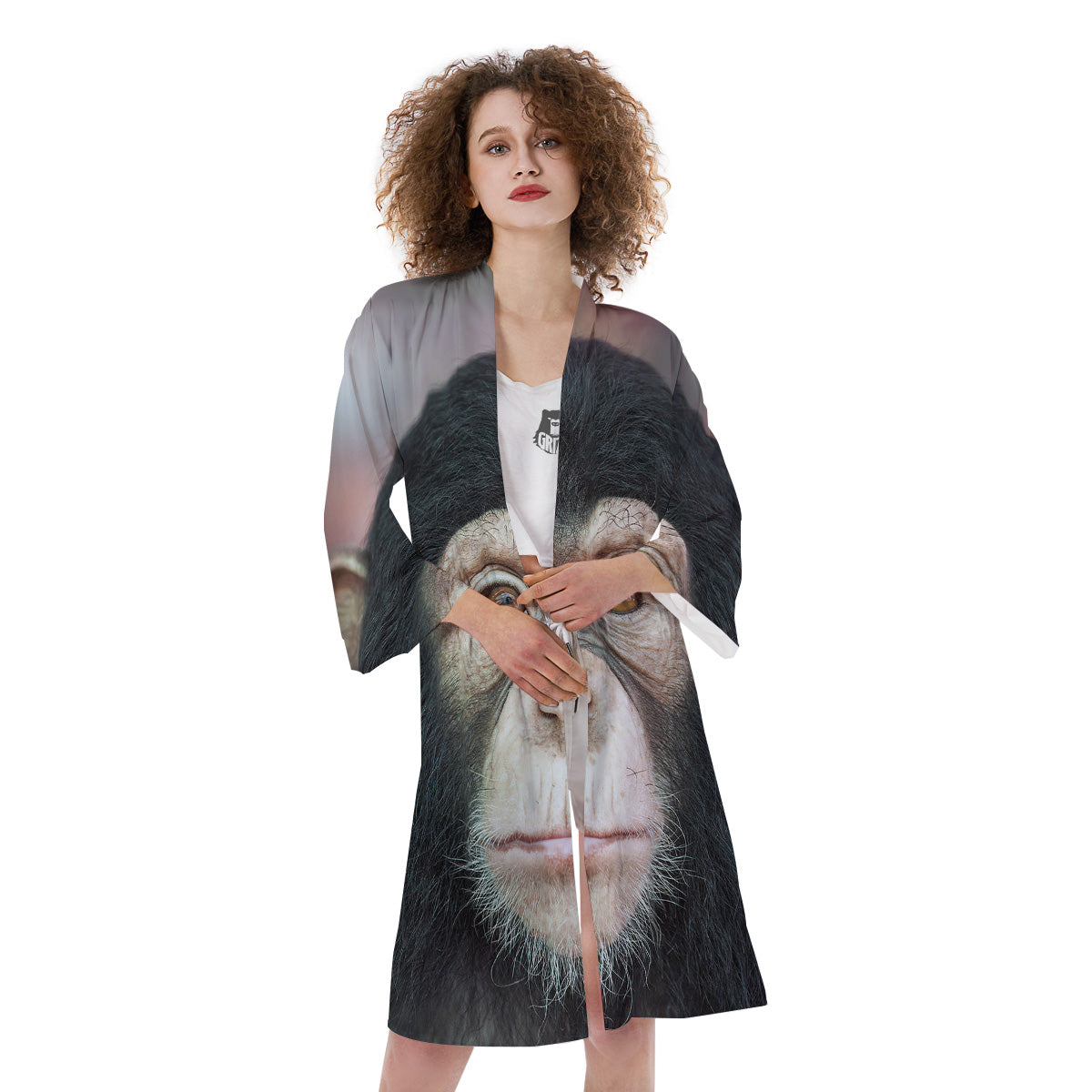 Portrait Chimpanzee Print Kimono-grizzshop