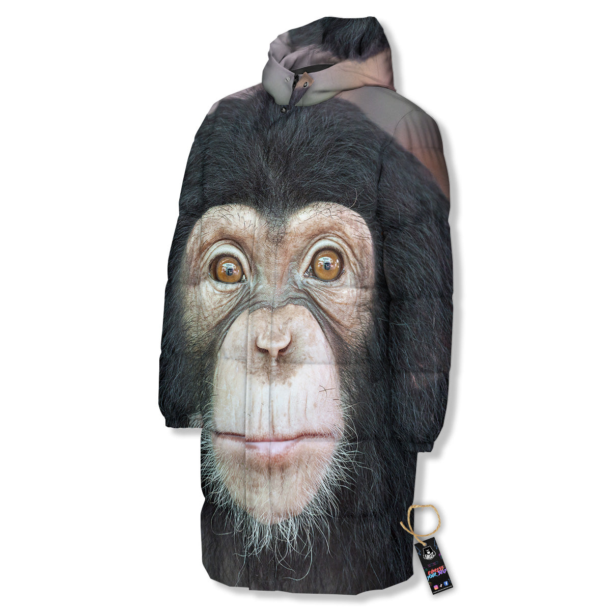Portrait Chimpanzee Print Long Down Jacket-grizzshop
