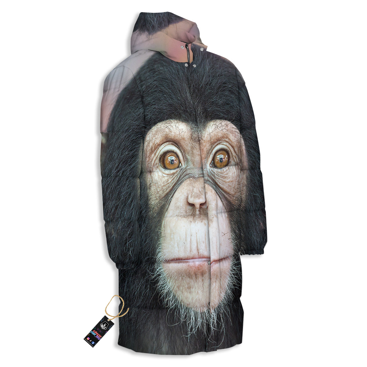 Portrait Chimpanzee Print Long Down Jacket-grizzshop