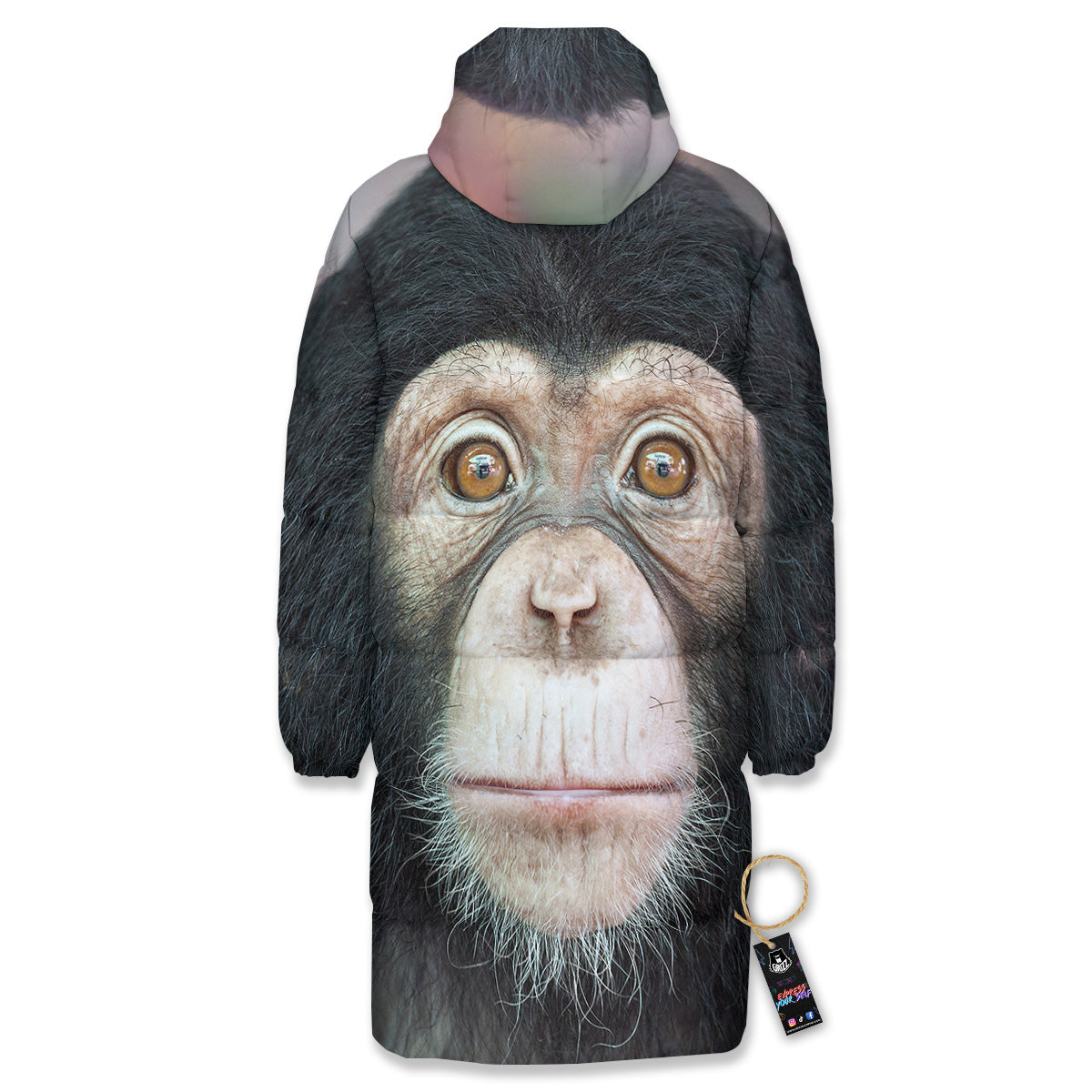 Portrait Chimpanzee Print Long Down Jacket-grizzshop