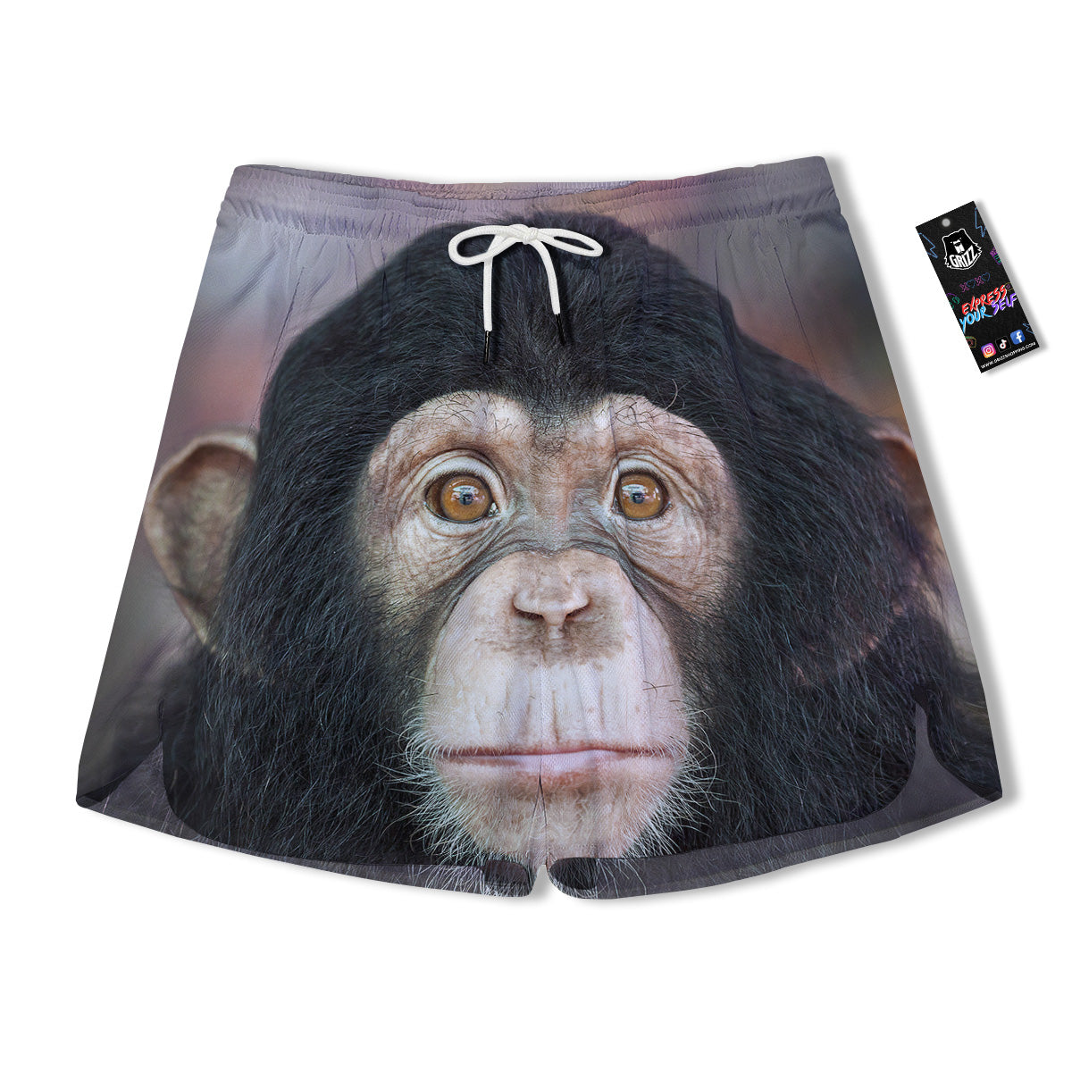 Portrait Chimpanzee Print Men's Running Shorts-grizzshop