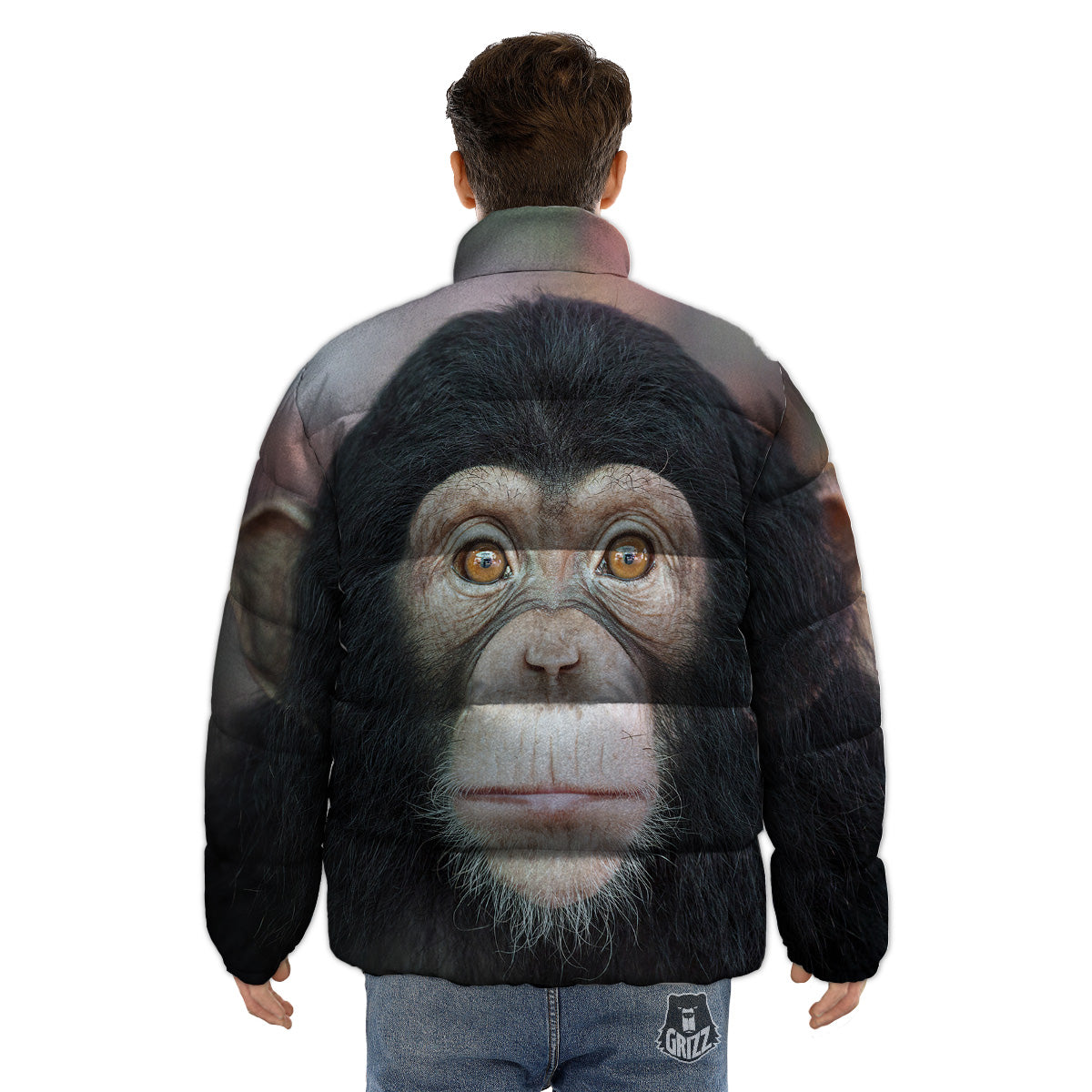 Portrait Chimpanzee Print Puffer Jacket-grizzshop
