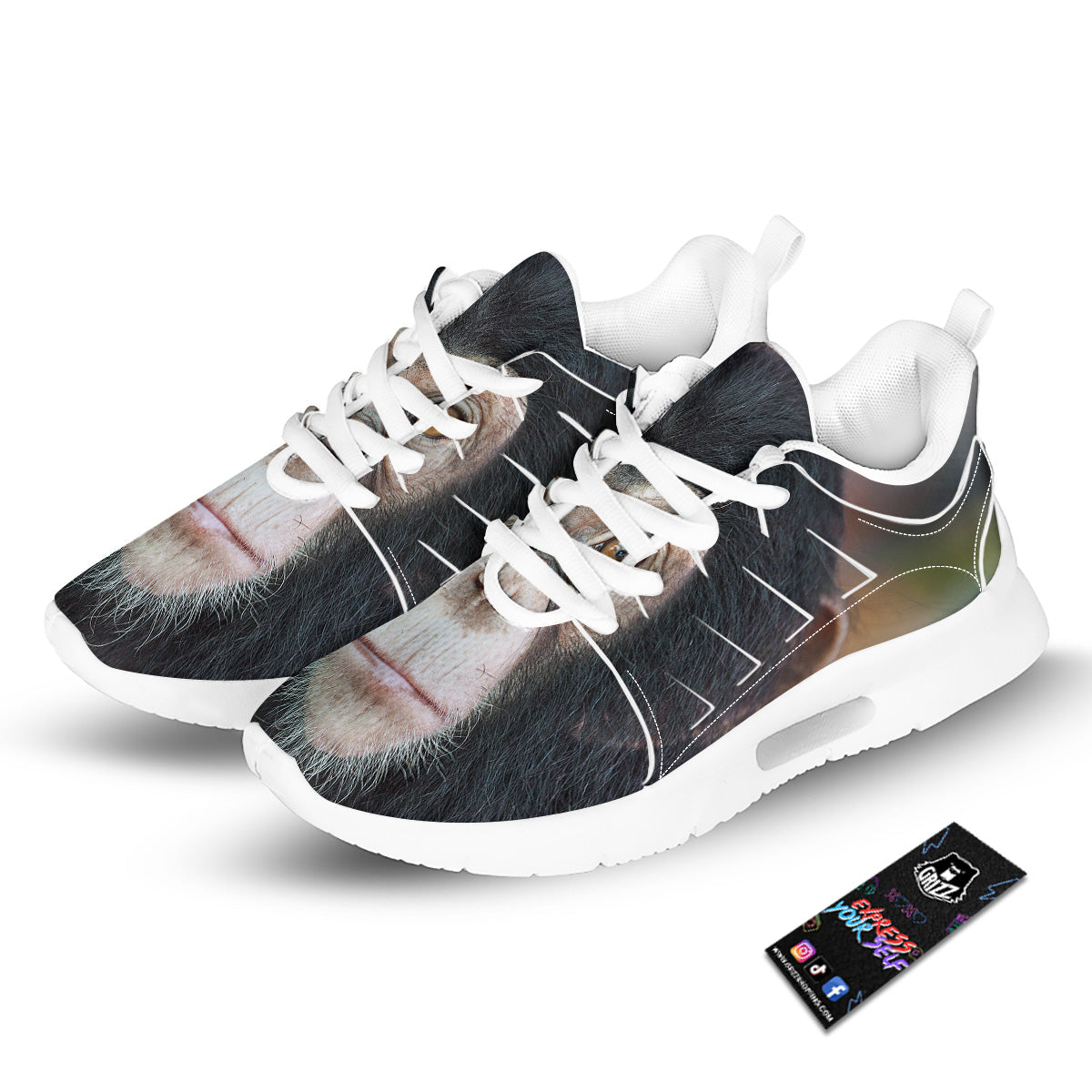 Portrait Chimpanzee Print Tennis Shoes-grizzshop