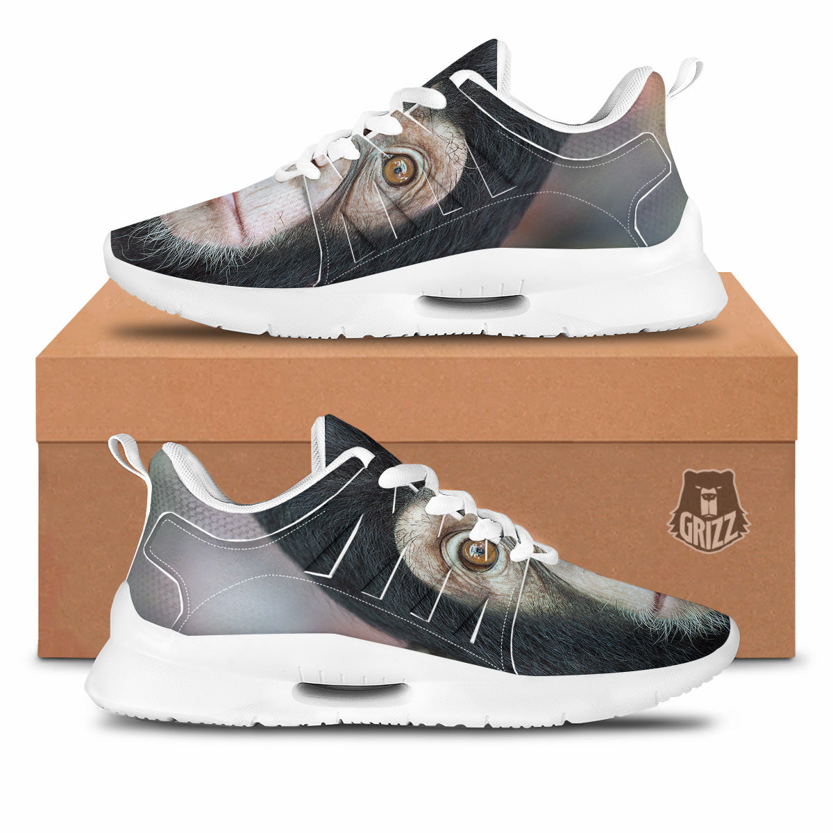Portrait Chimpanzee Print Tennis Shoes-grizzshop