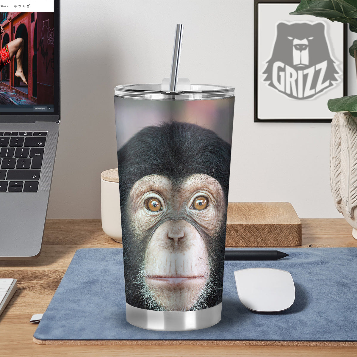 Portrait Chimpanzee Print Tumbler-grizzshop