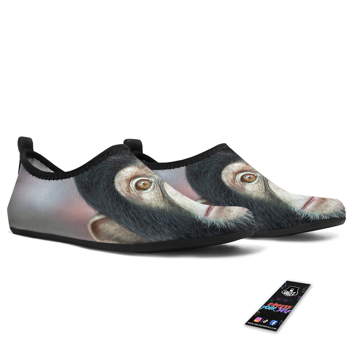 Portrait Chimpanzee Print Water Shoes-grizzshop