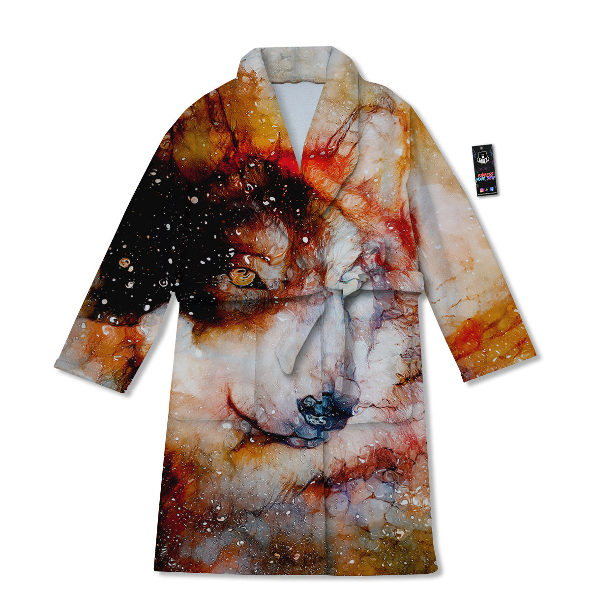 Portrait Cosmic Wolf Print Bathrobe-grizzshop