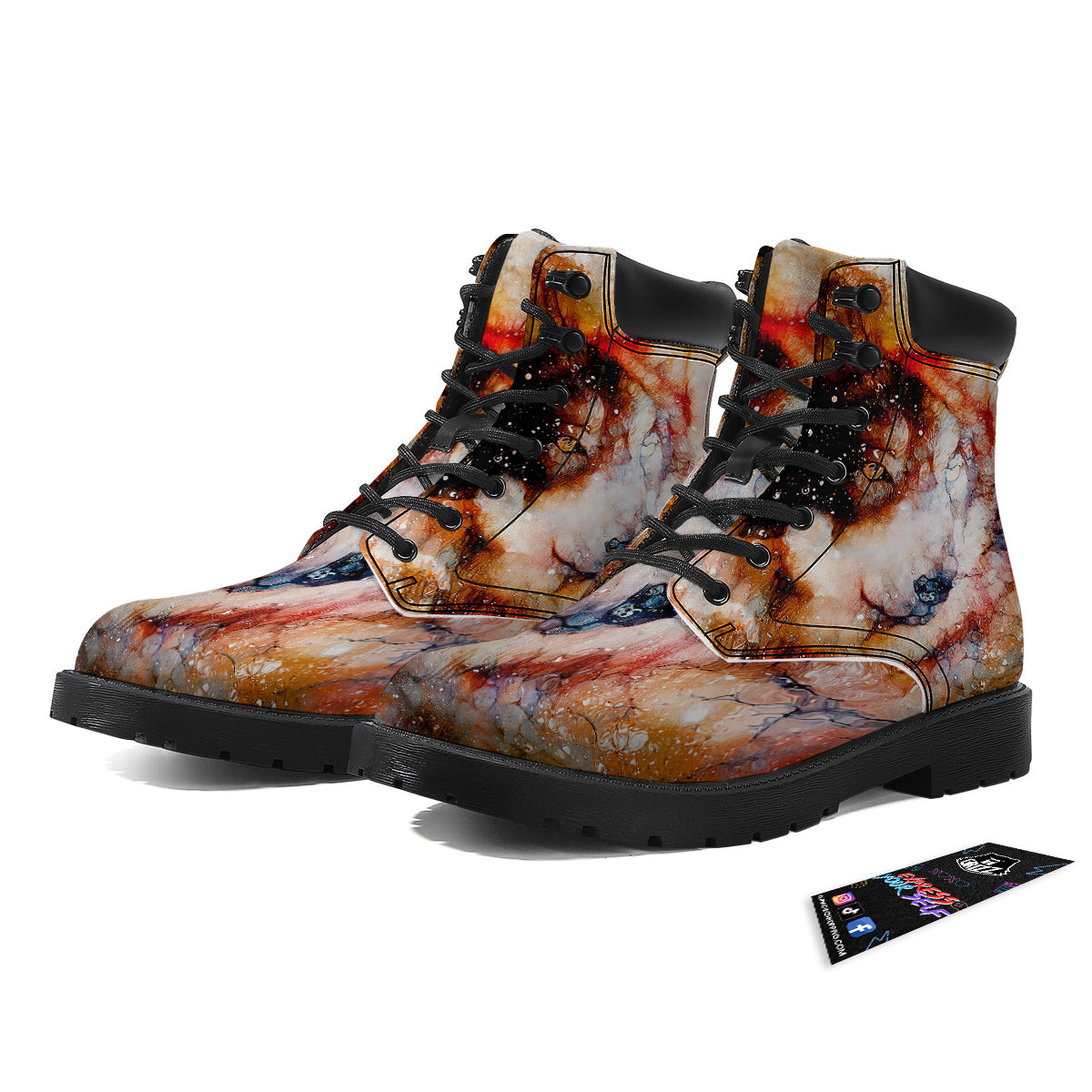 Portrait Cosmic Wolf Print Boots-grizzshop