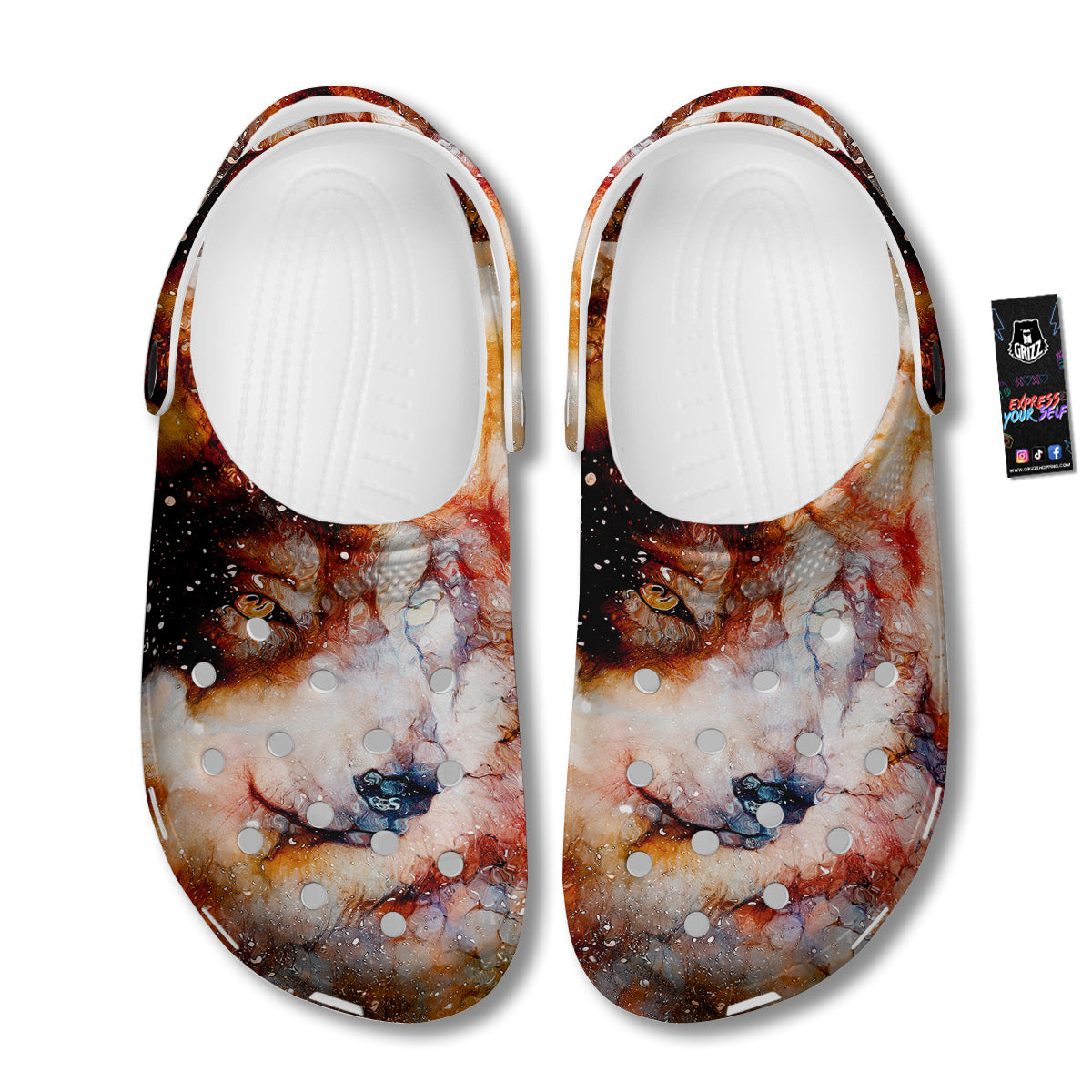 Portrait Cosmic Wolf Print Clog-grizzshop