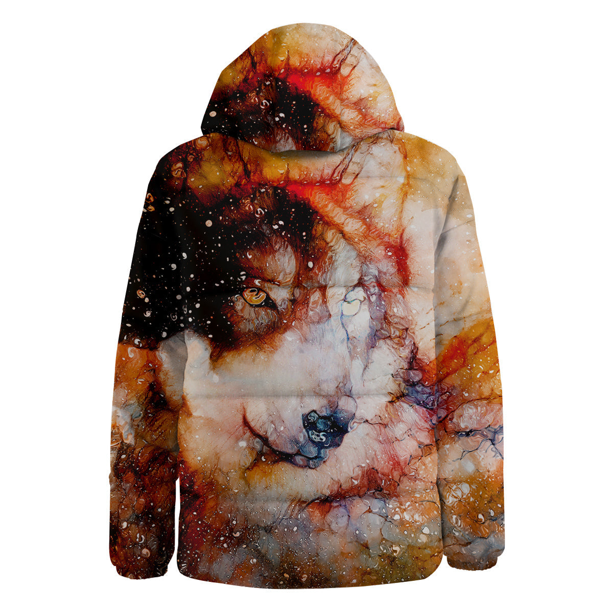 Portrait Cosmic Wolf Print Down Jacket-grizzshop