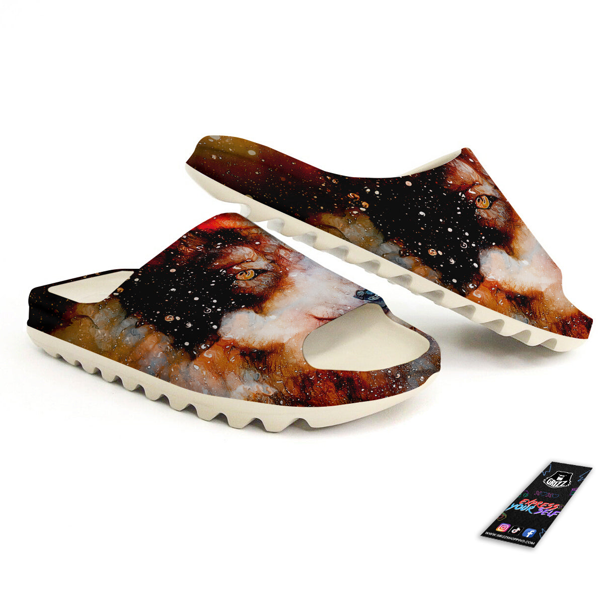 Portrait Cosmic Wolf Print Sandals-grizzshop