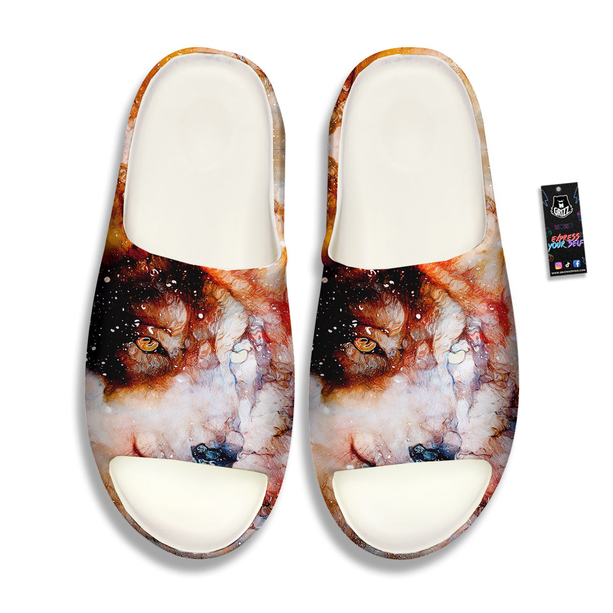 Portrait Cosmic Wolf Print Sandals-grizzshop