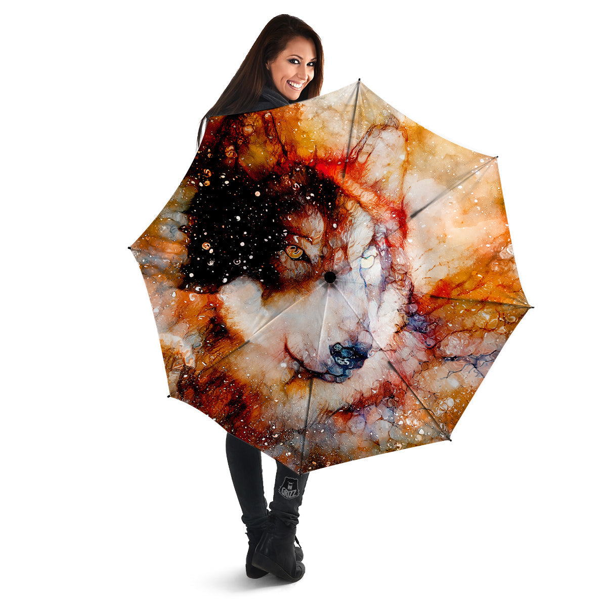 Portrait Cosmic Wolf Print Umbrella-grizzshop