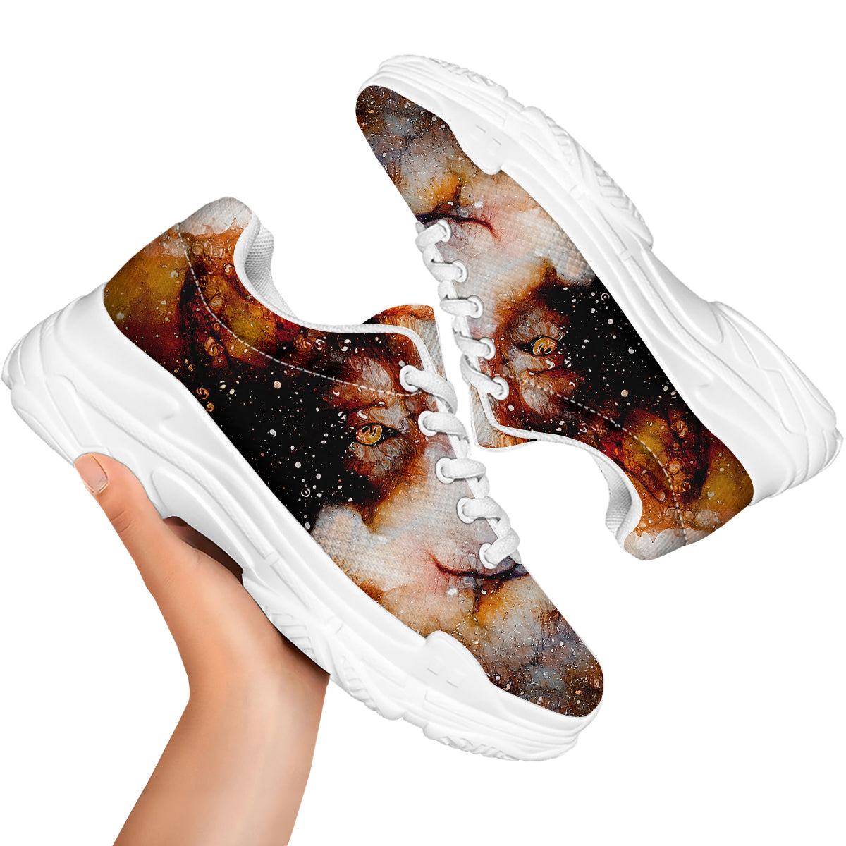 Portrait Cosmic Wolf Print White Chunky Shoes-grizzshop