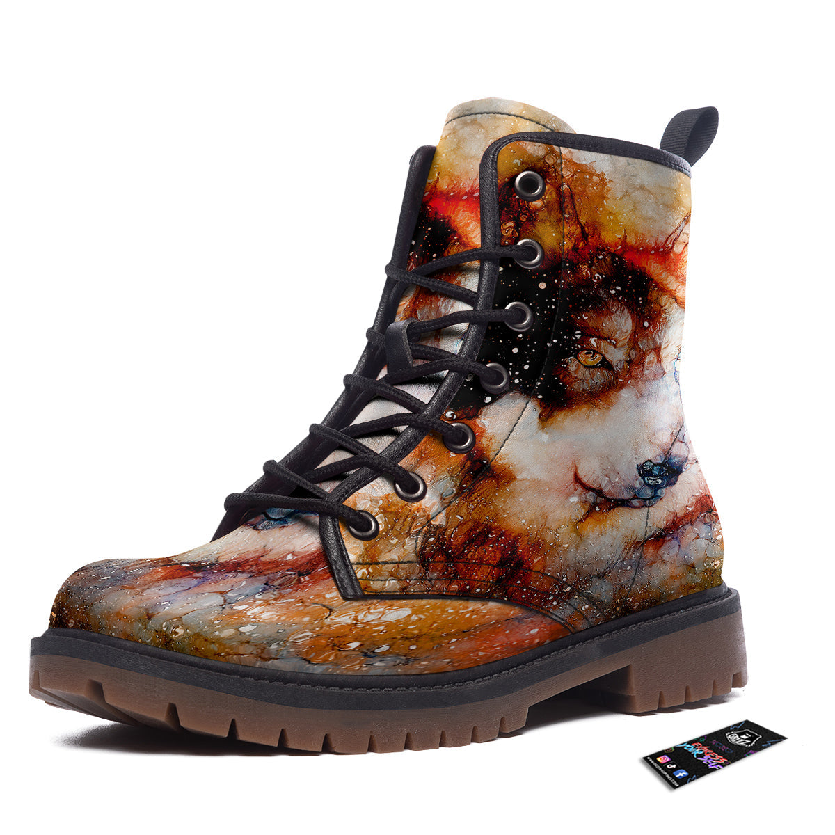Portrait Cosmic Wolf Print Work Boots-grizzshop