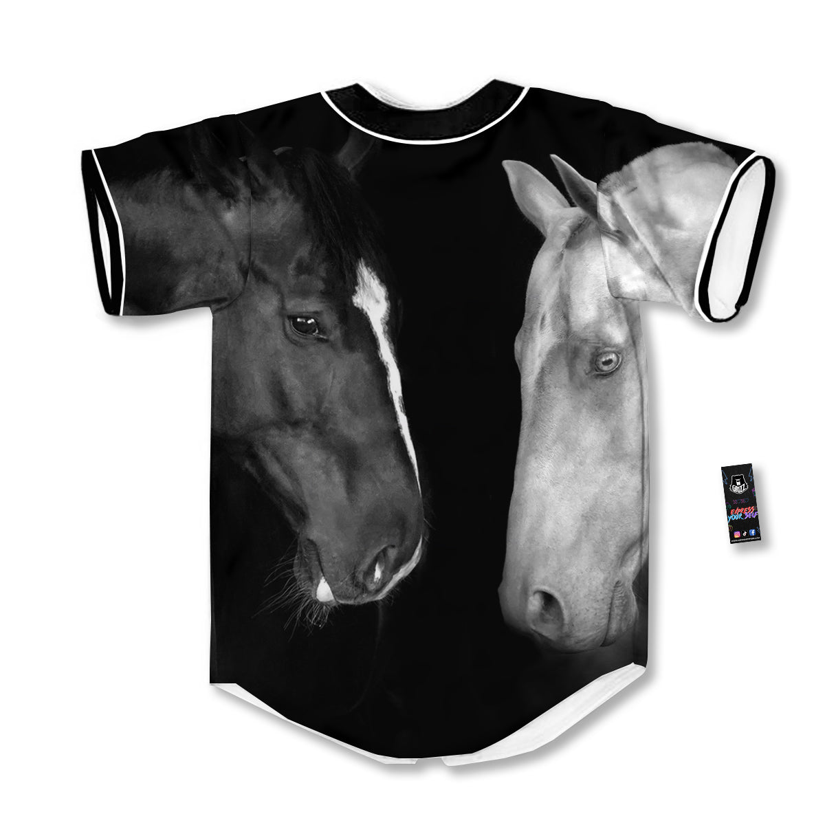 Portrait Couple Horses Print Baseball Jersey-grizzshop