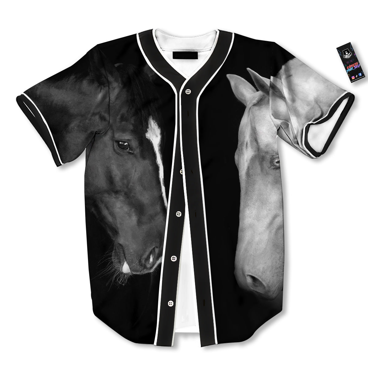 Portrait Couple Horses Print Baseball Jersey-grizzshop
