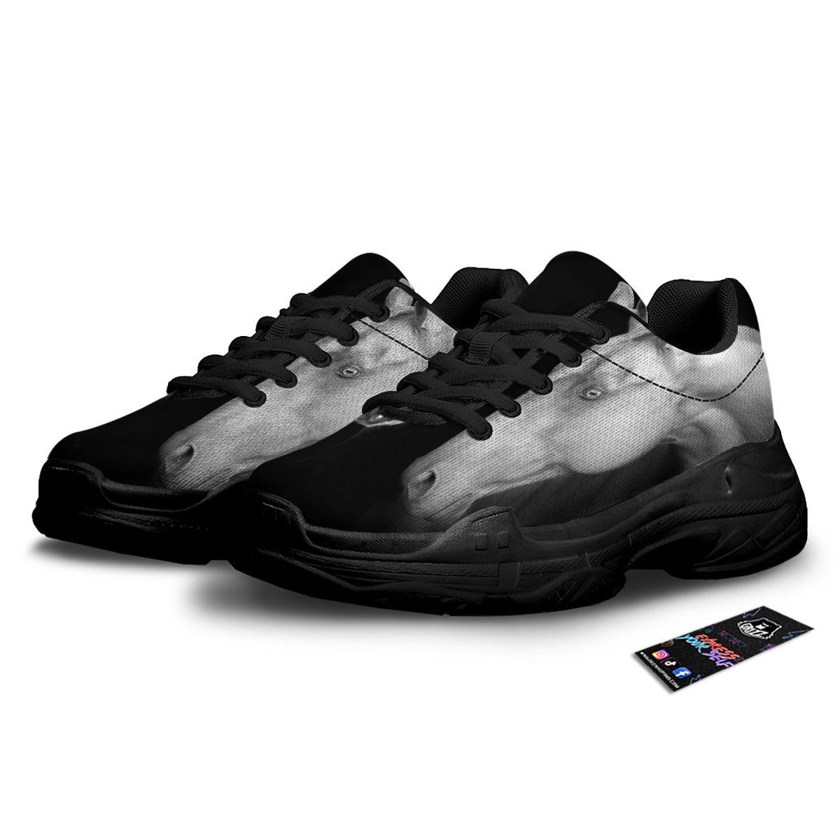 Portrait Couple Horses Print Black Chunky Shoes-grizzshop