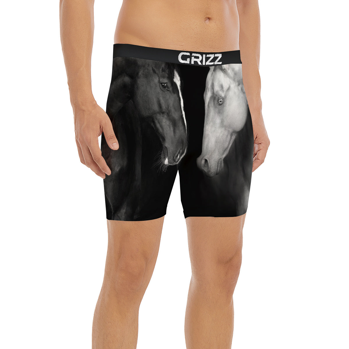 Portrait Couple Horses Print Boxer Briefs-grizzshop