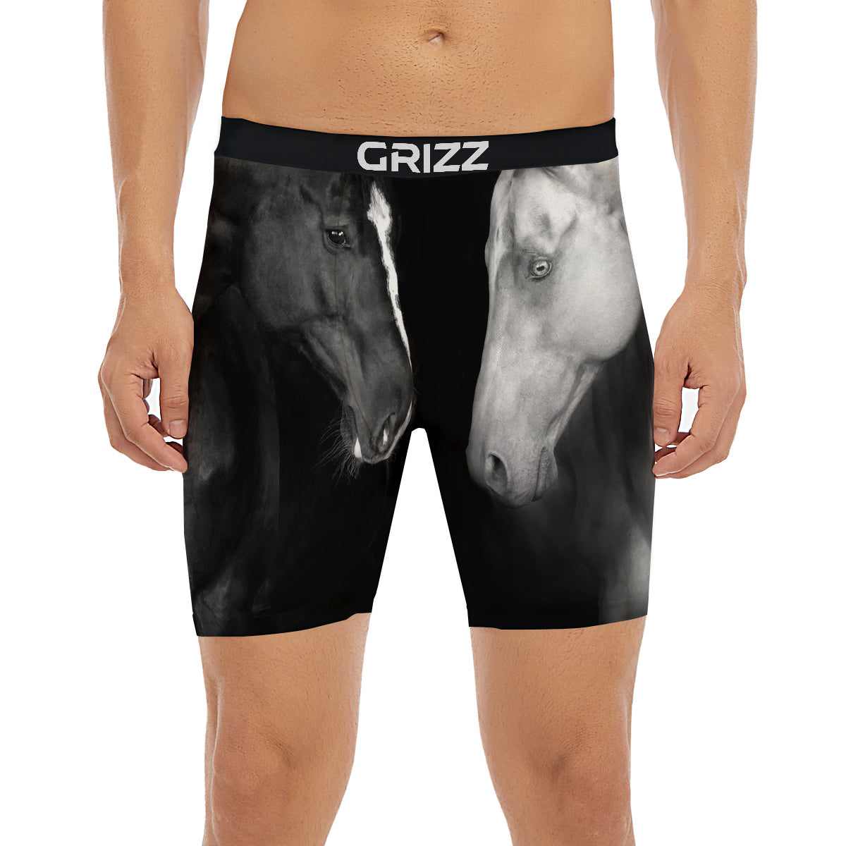 Portrait Couple Horses Print Boxer Briefs-grizzshop