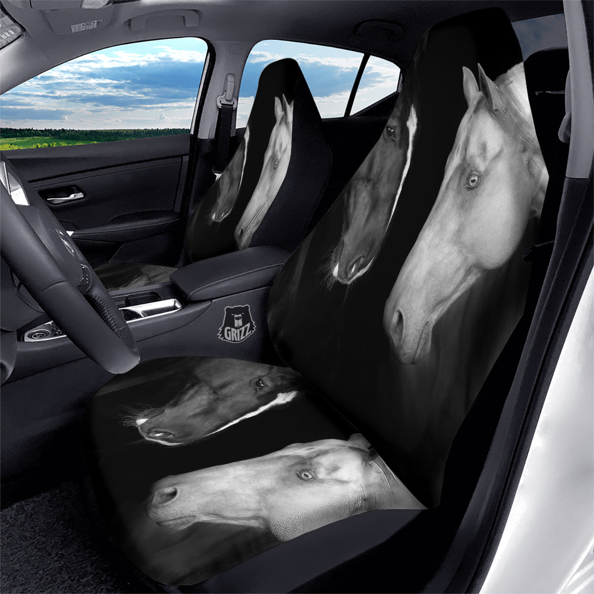 Portrait Couple Horses Print Car Seat Covers-grizzshop