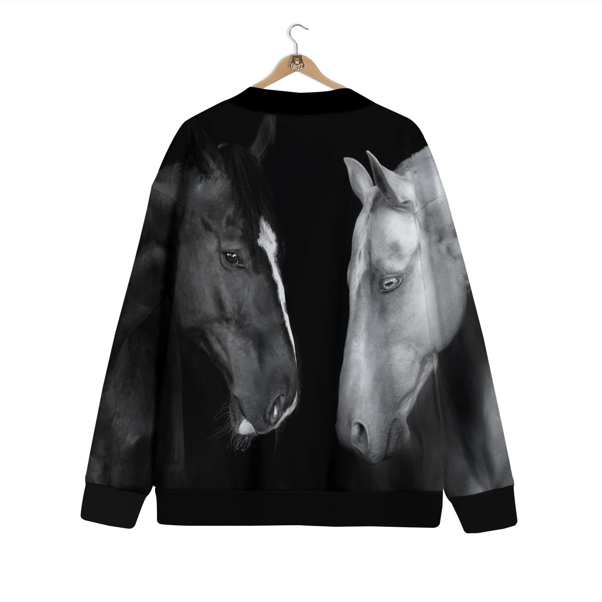 Portrait Couple Horses Print Cardigan-grizzshop