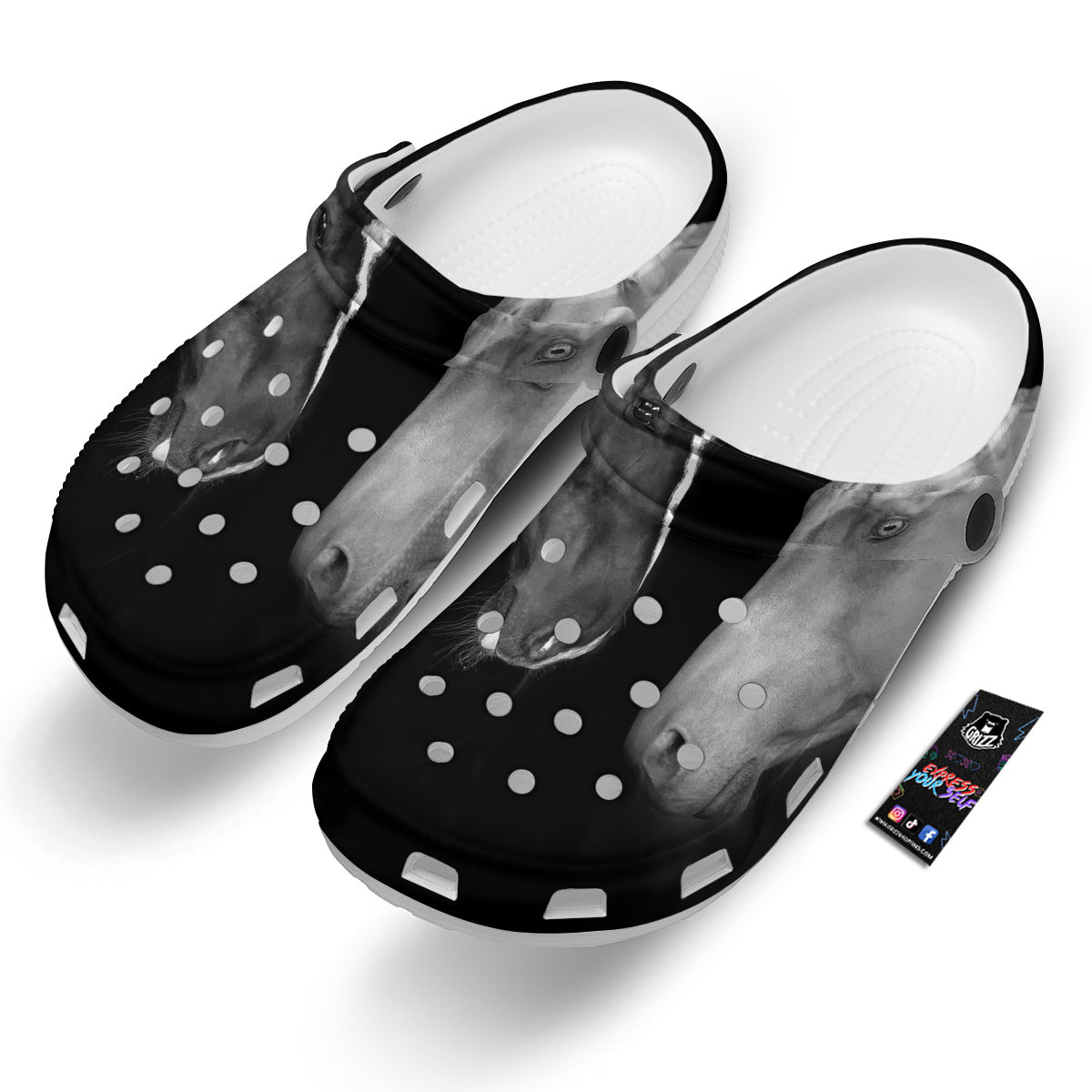 Portrait Couple Horses Print Clog-grizzshop