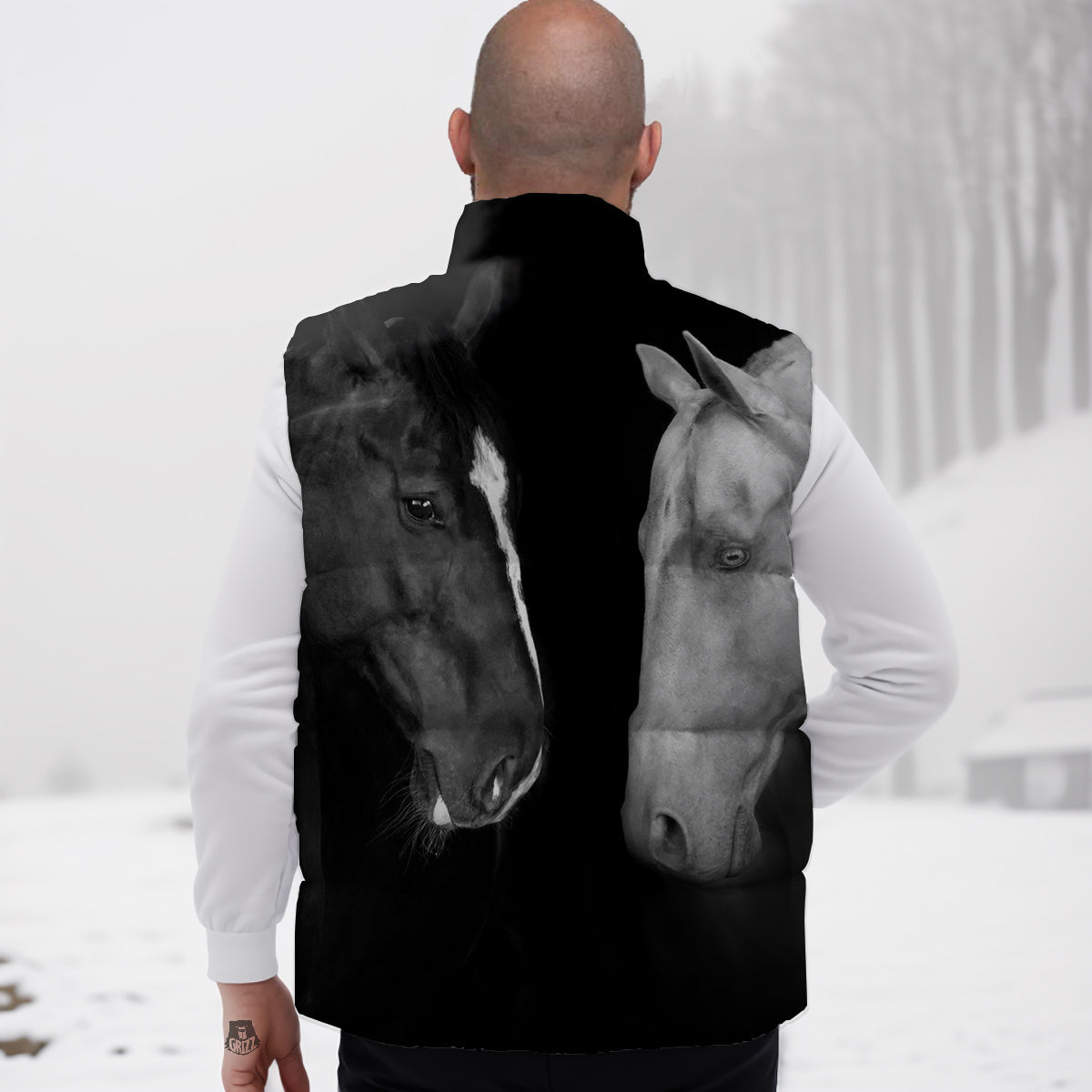 Portrait Couple Horses Print Down Vest