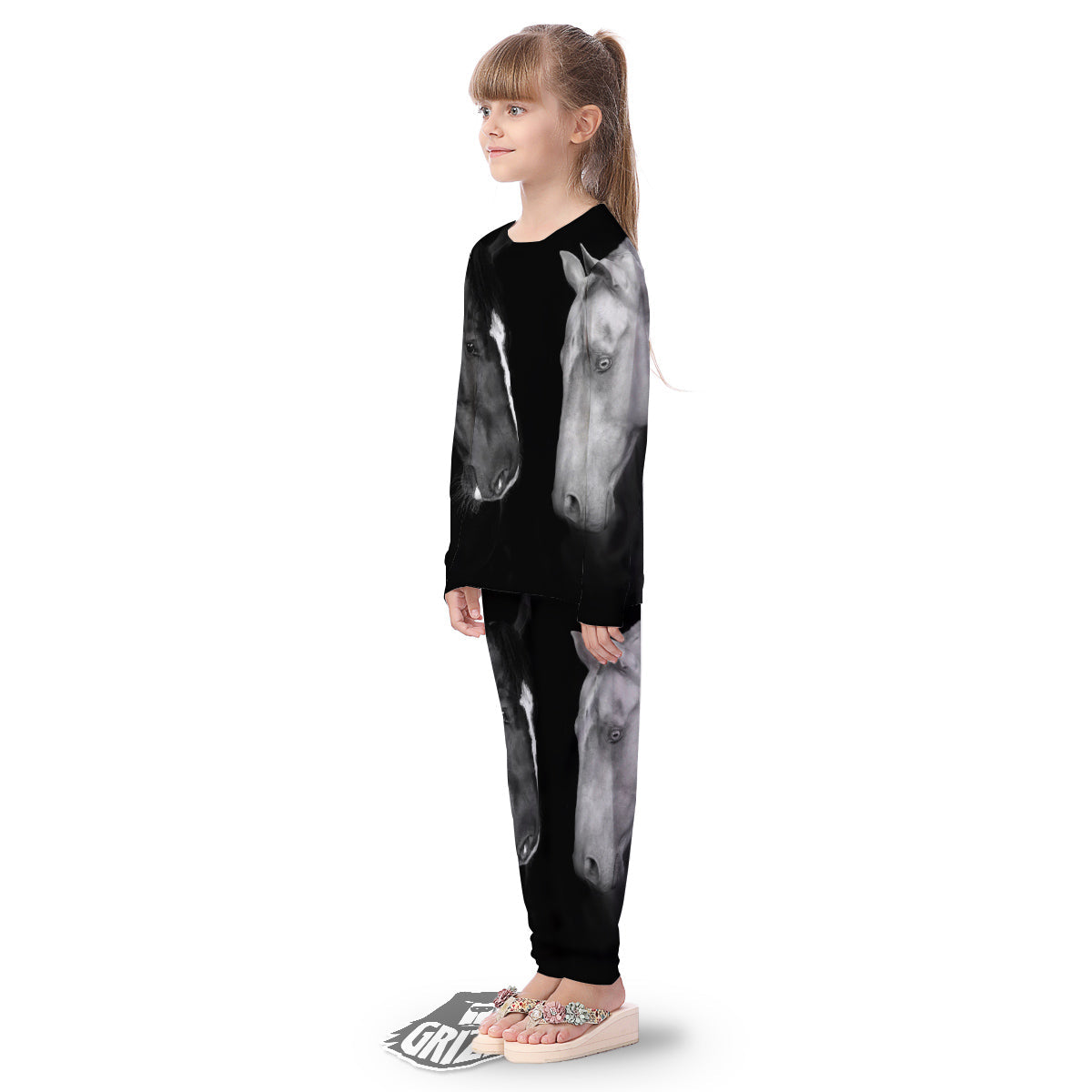 Portrait Couple Horses Print Kid's Pajamas-grizzshop