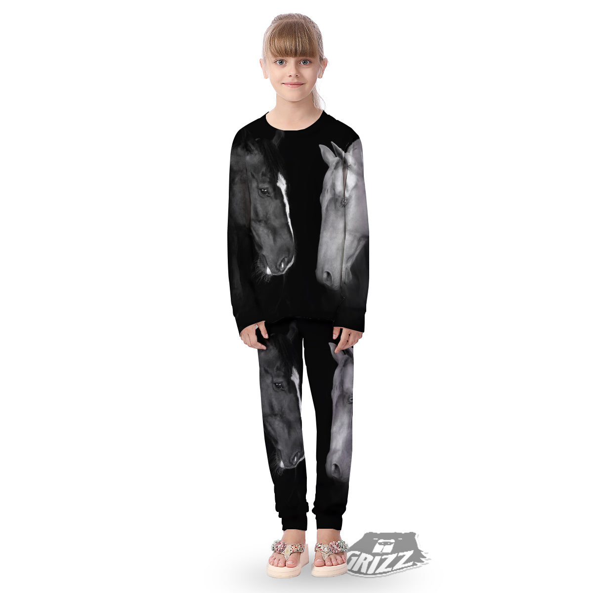 Portrait Couple Horses Print Kid's Pajamas-grizzshop