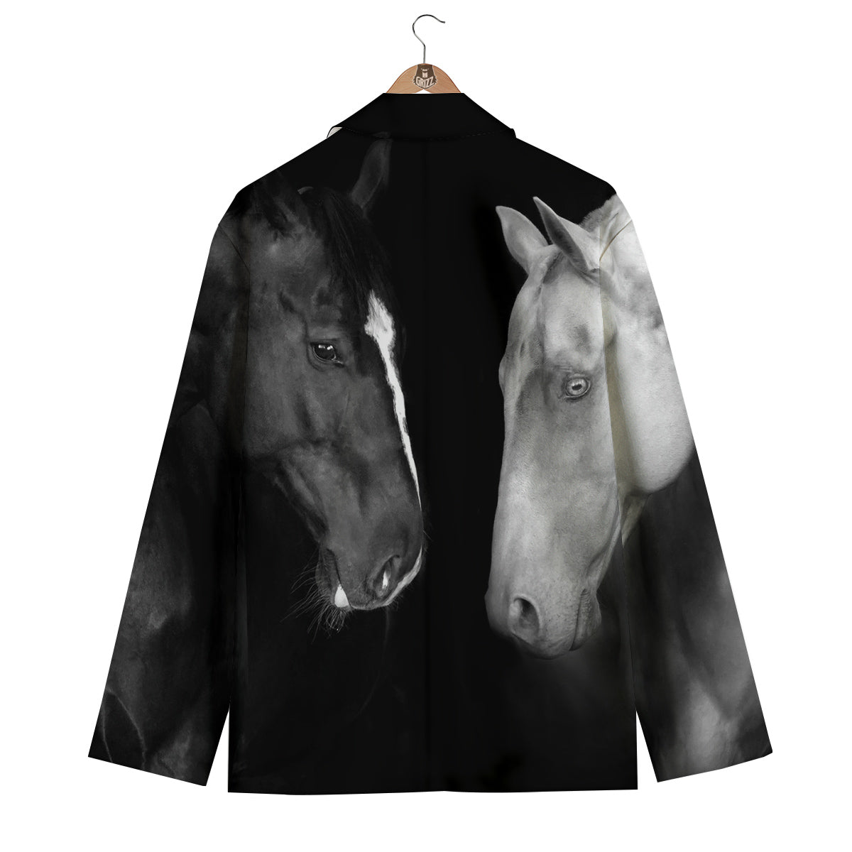 Portrait Couple Horses Print Men's Blazer-grizzshop